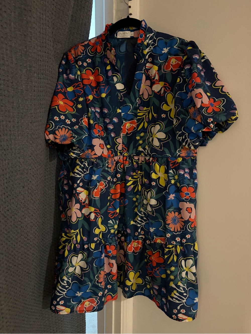 Navy Floral Short Sleeve Nursing Friendly Tiered Mini Dress